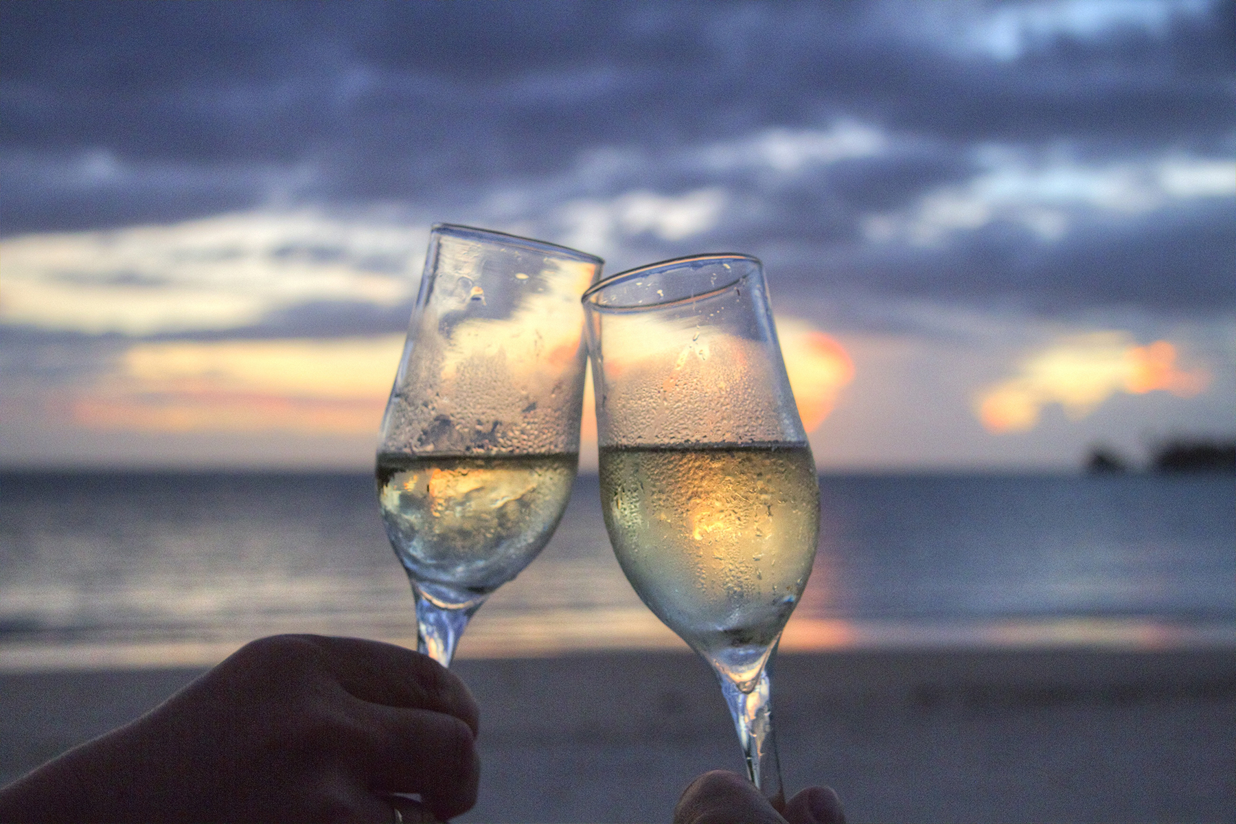 Wine Toast at Sunset at Beach