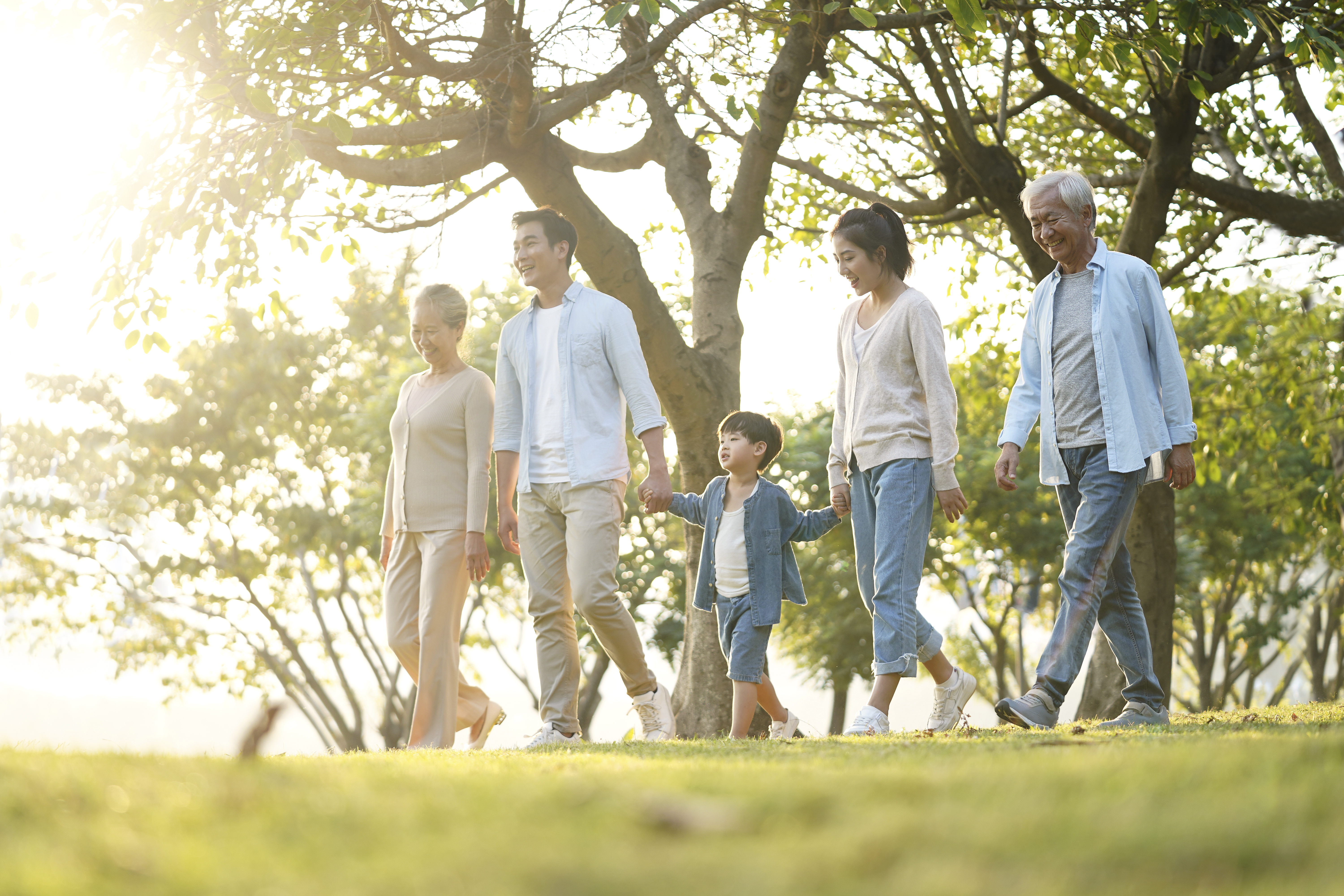 Family Walking Outside