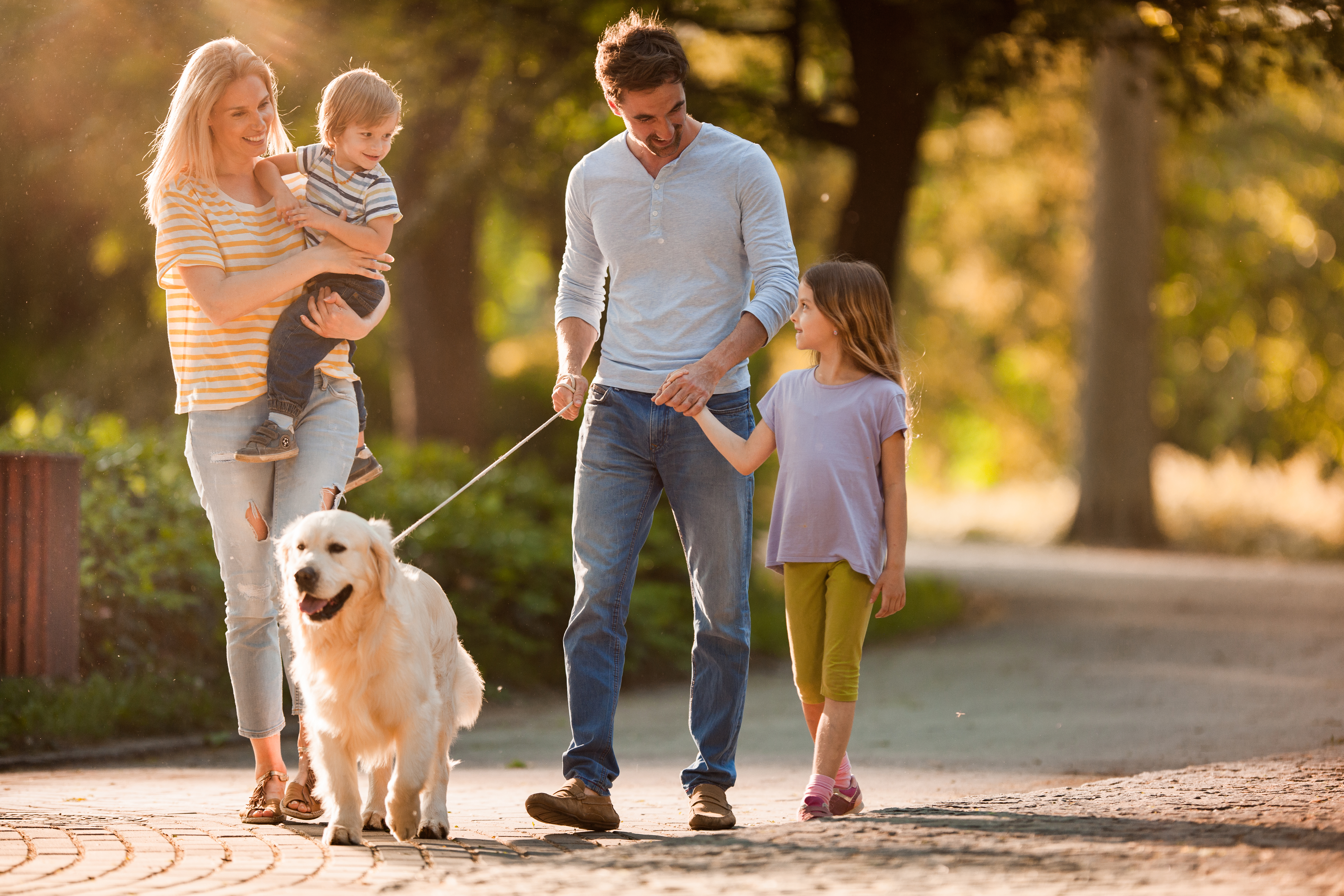 Family Walking Dog