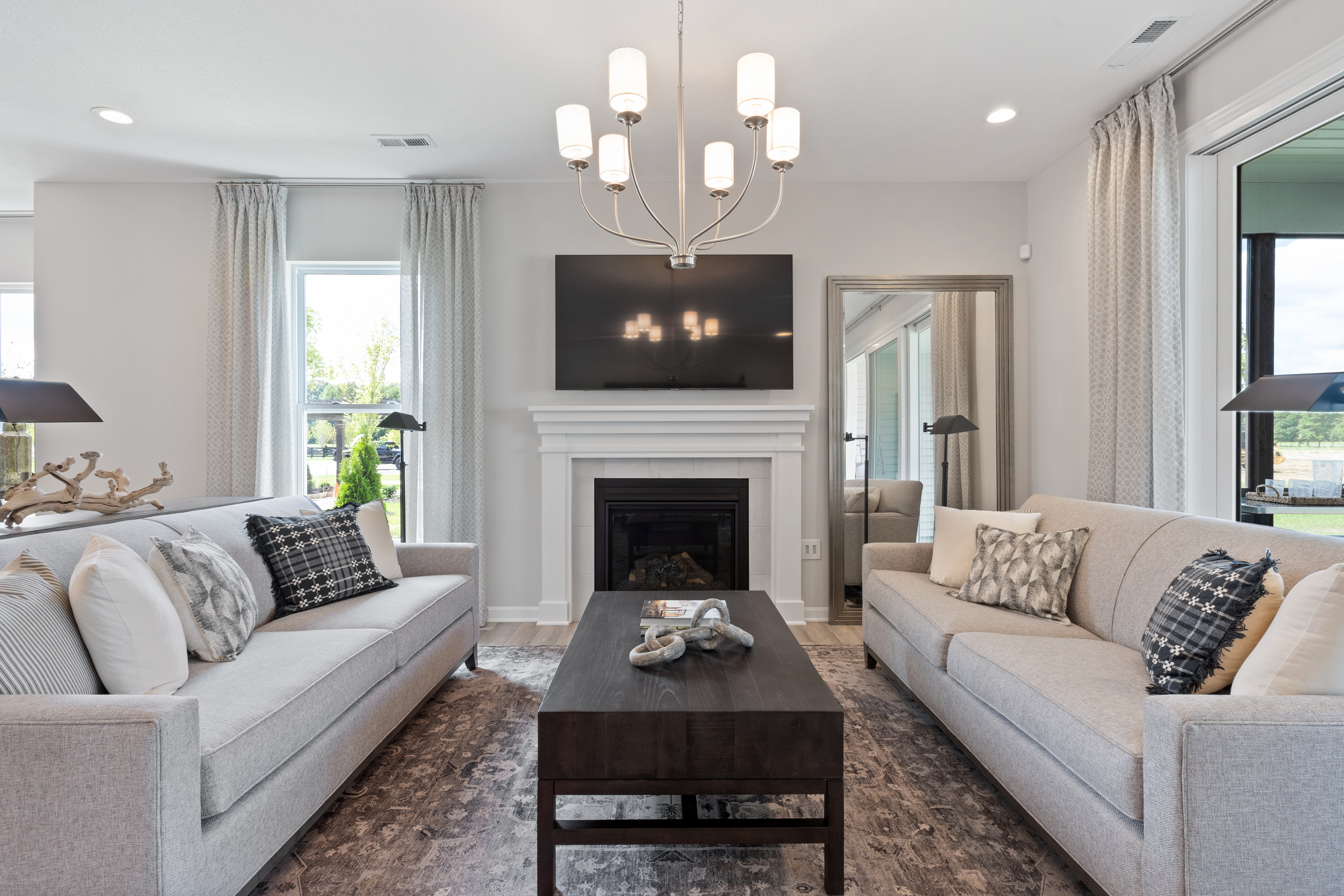 Great Room With Long, Wooden Coffee Table