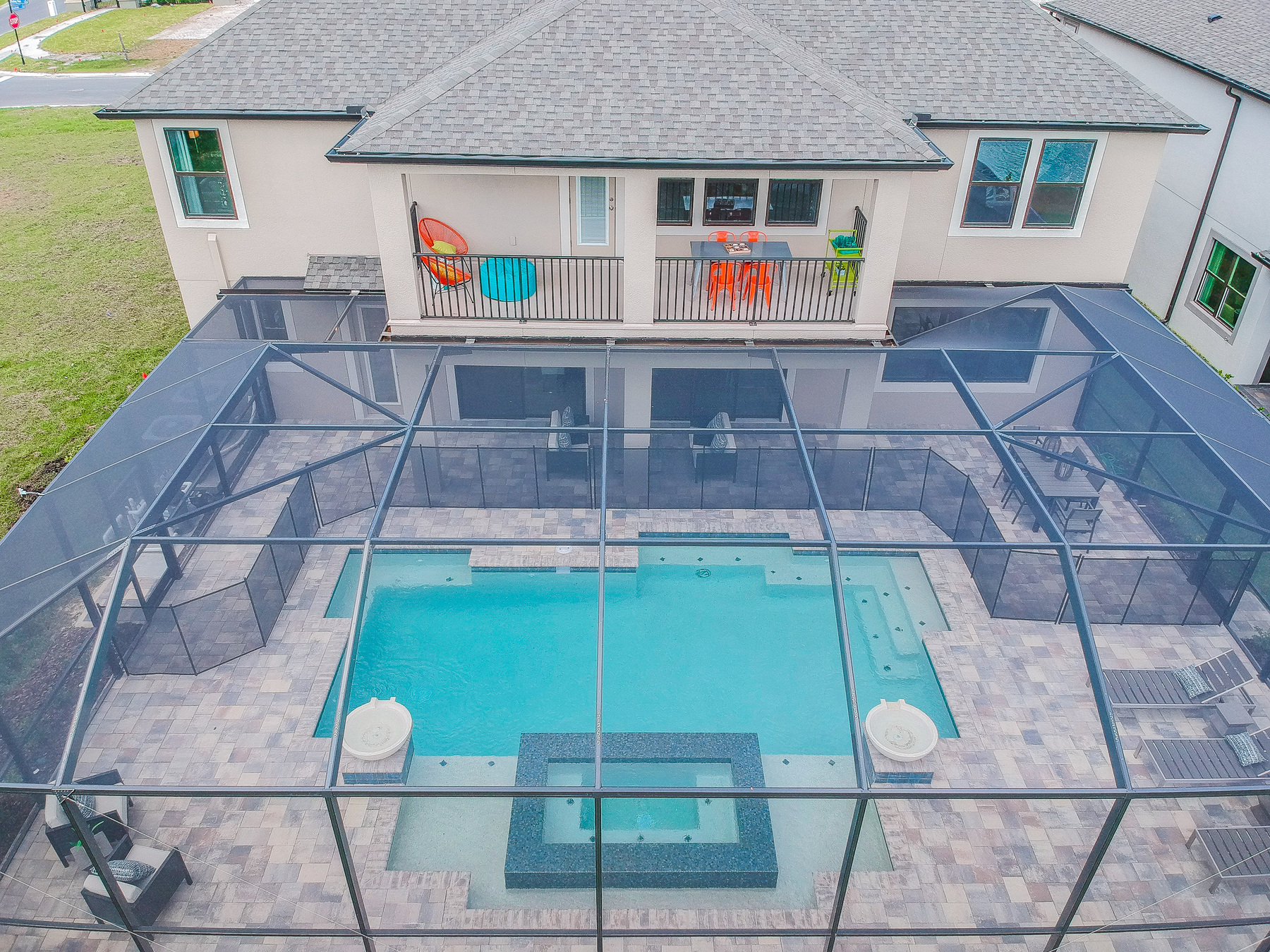 Aerial View of New Home With Pool