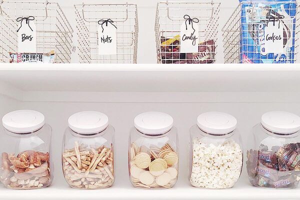 Organized Pantry With Labels and Storage Containers