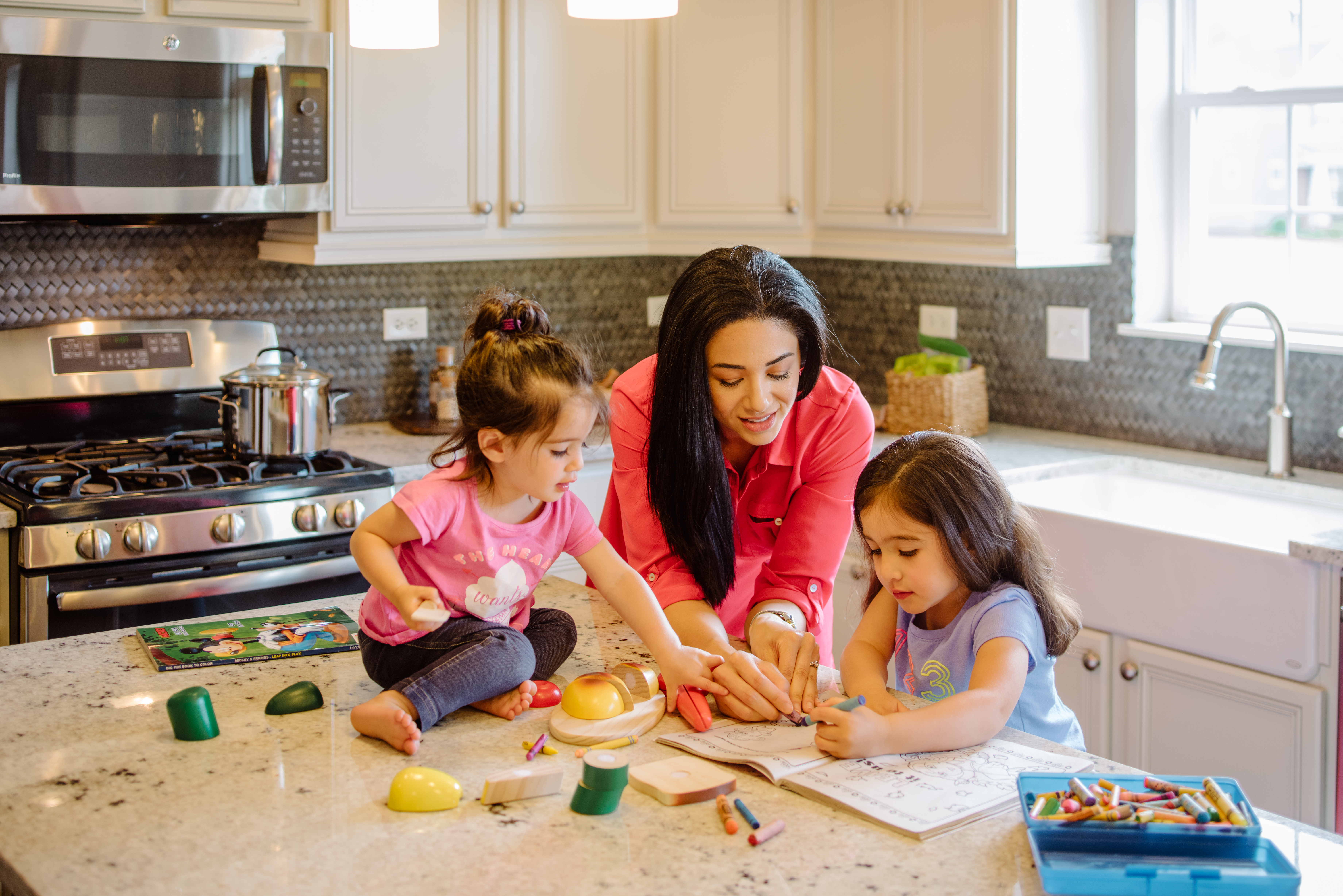 Mom and Daughters in Kitchen