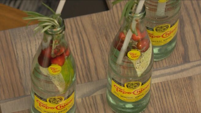 Close-up shot of Topo Chico bottles
