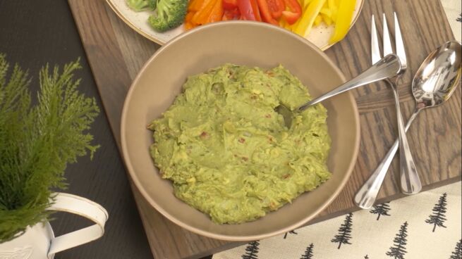 Close-up image of guacamole in a serving bowl
