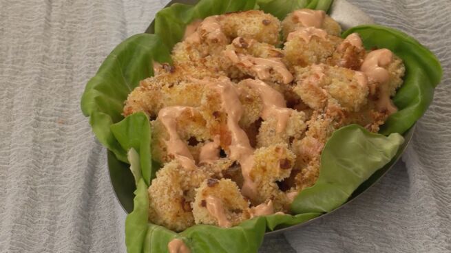 Plate of Bang Bang Shrimp on a bed of lettuce