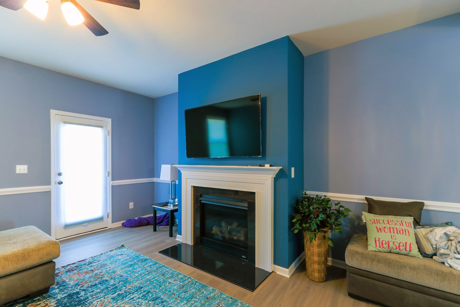 Blue Living Room With Fireplace