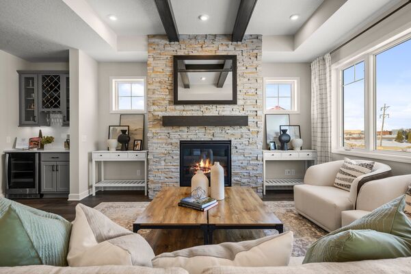 Stone fireplace in a new home