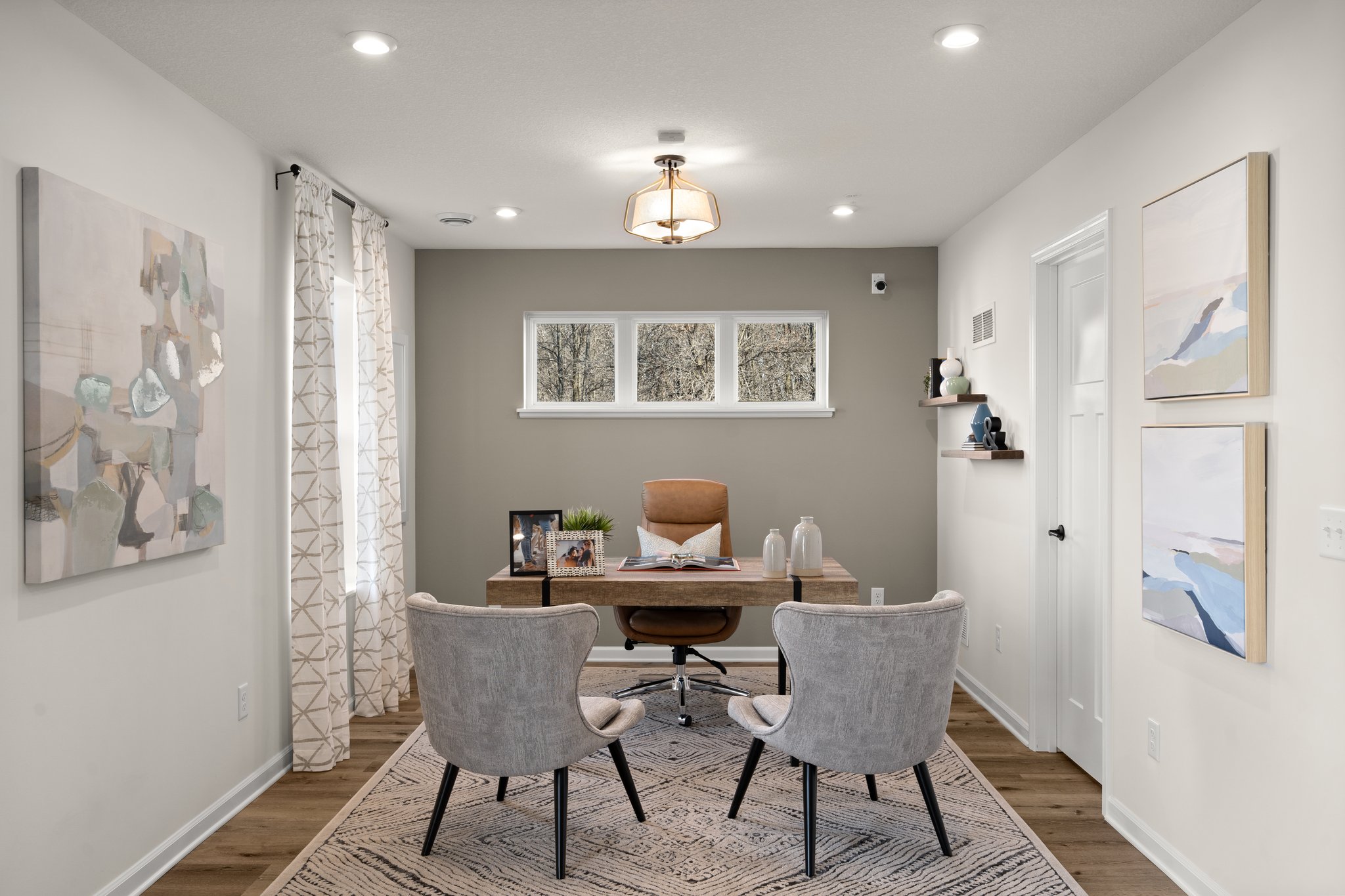 Home Office With Grey Accent Wall