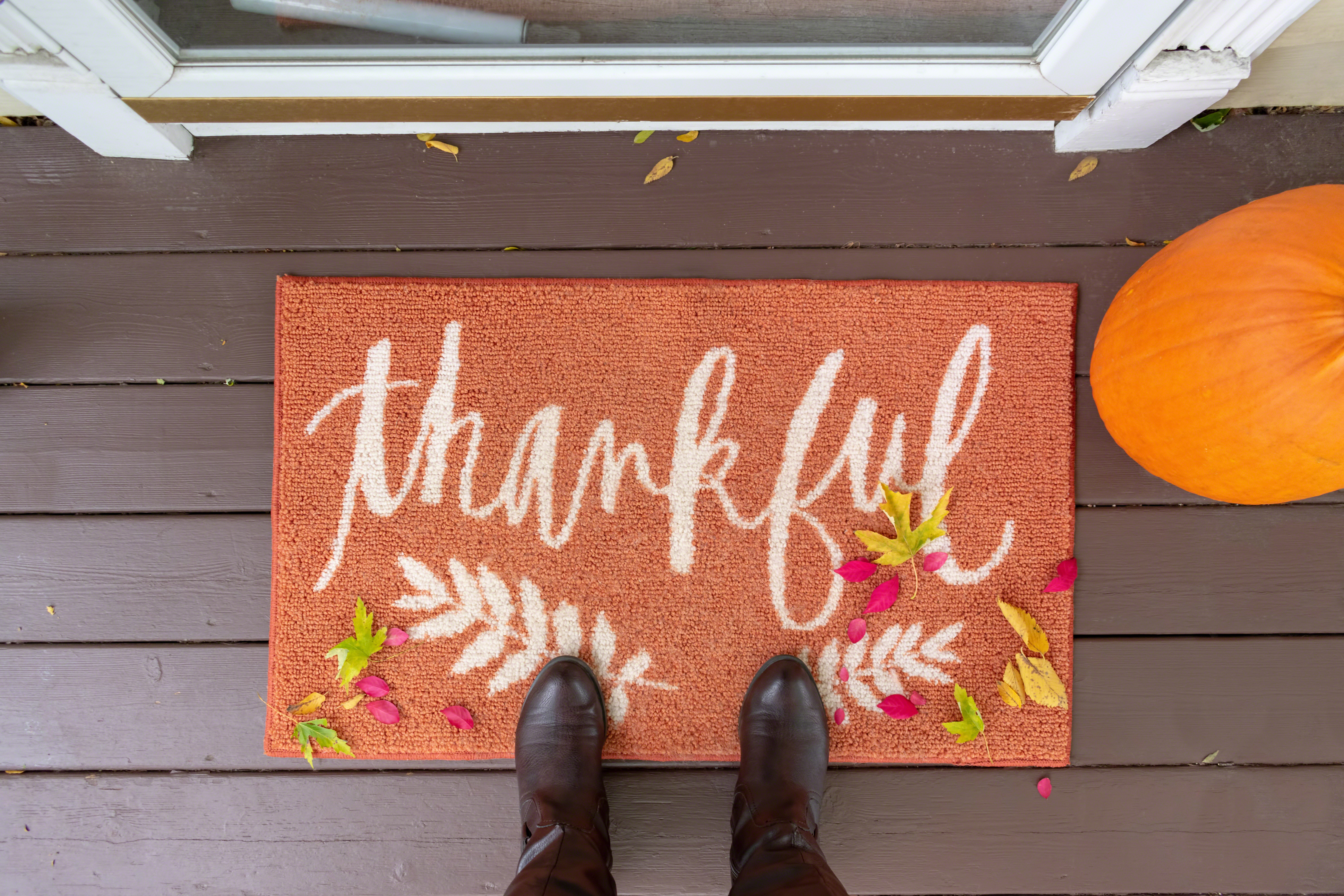Fall-Themed Doormat With Thankful Text