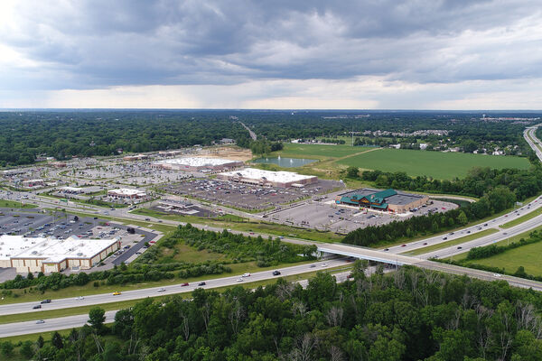 Aerial shot of a retail area in Dayton, Ohio