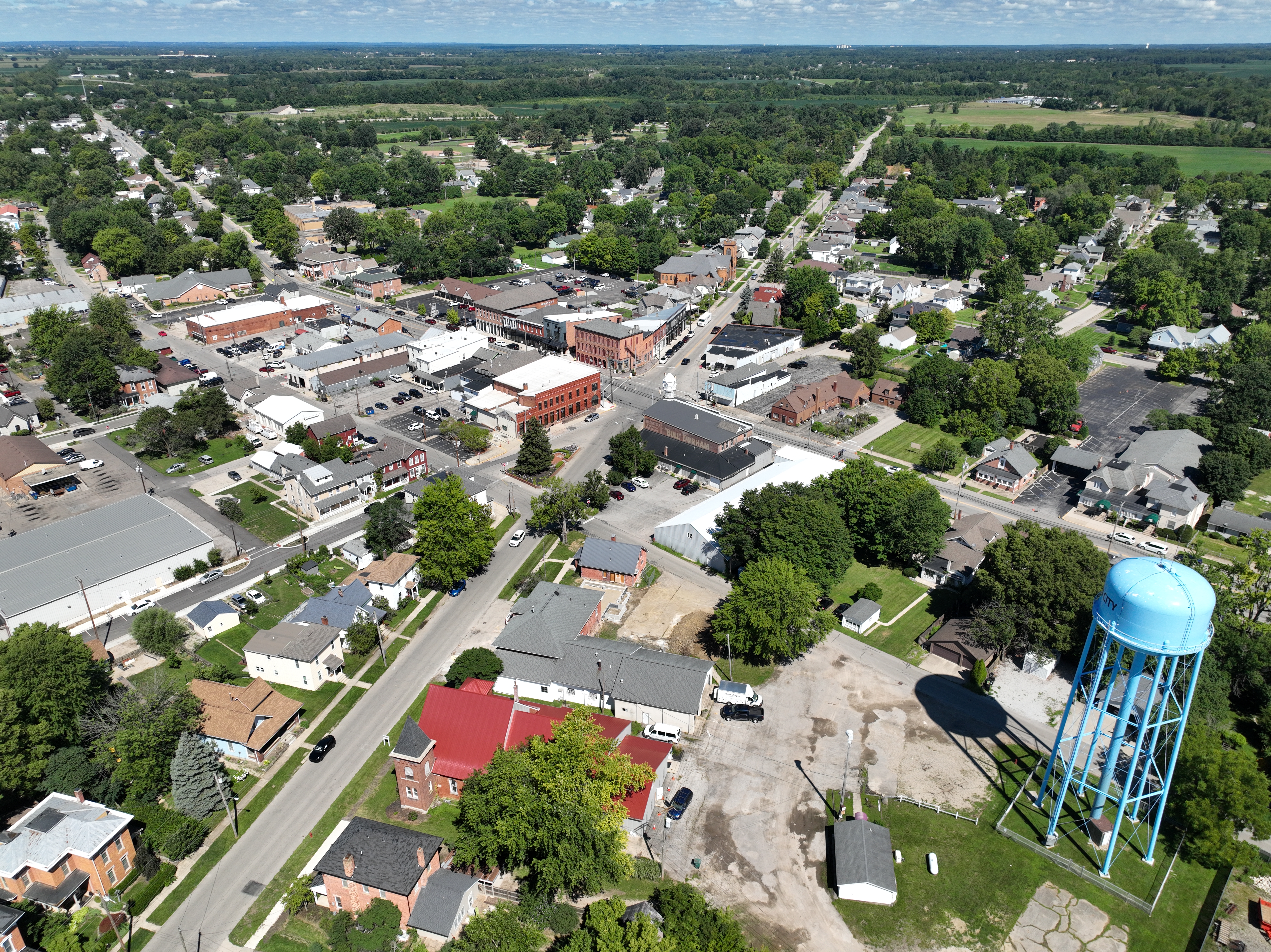 Aerial shot of Plain City, Ohio