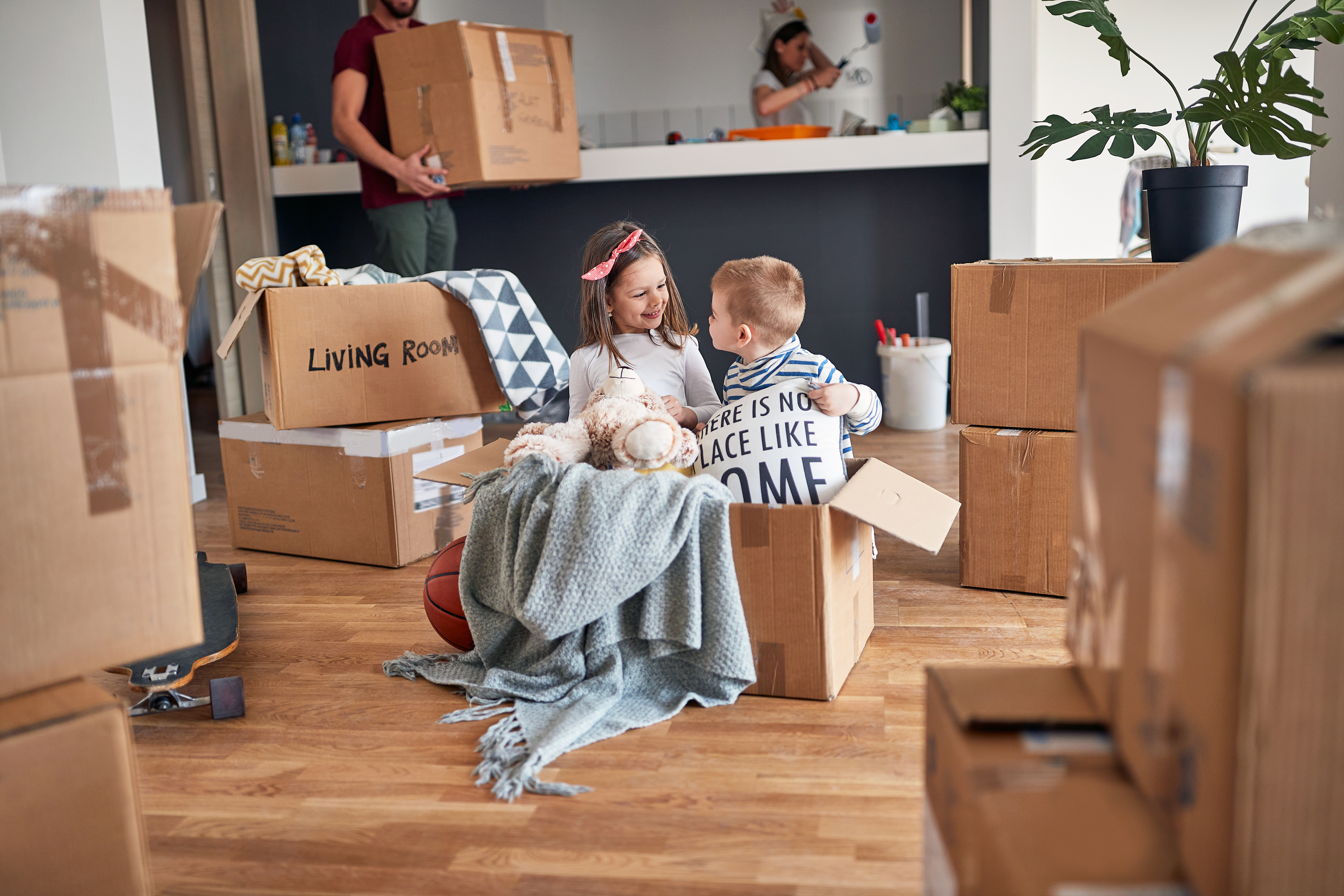 Kids Playing in Moving Boxes