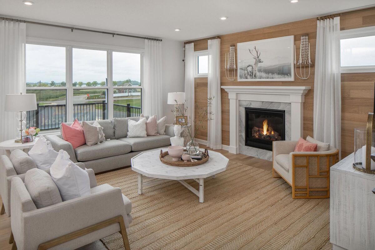 Pink, White, and Tan Living Room