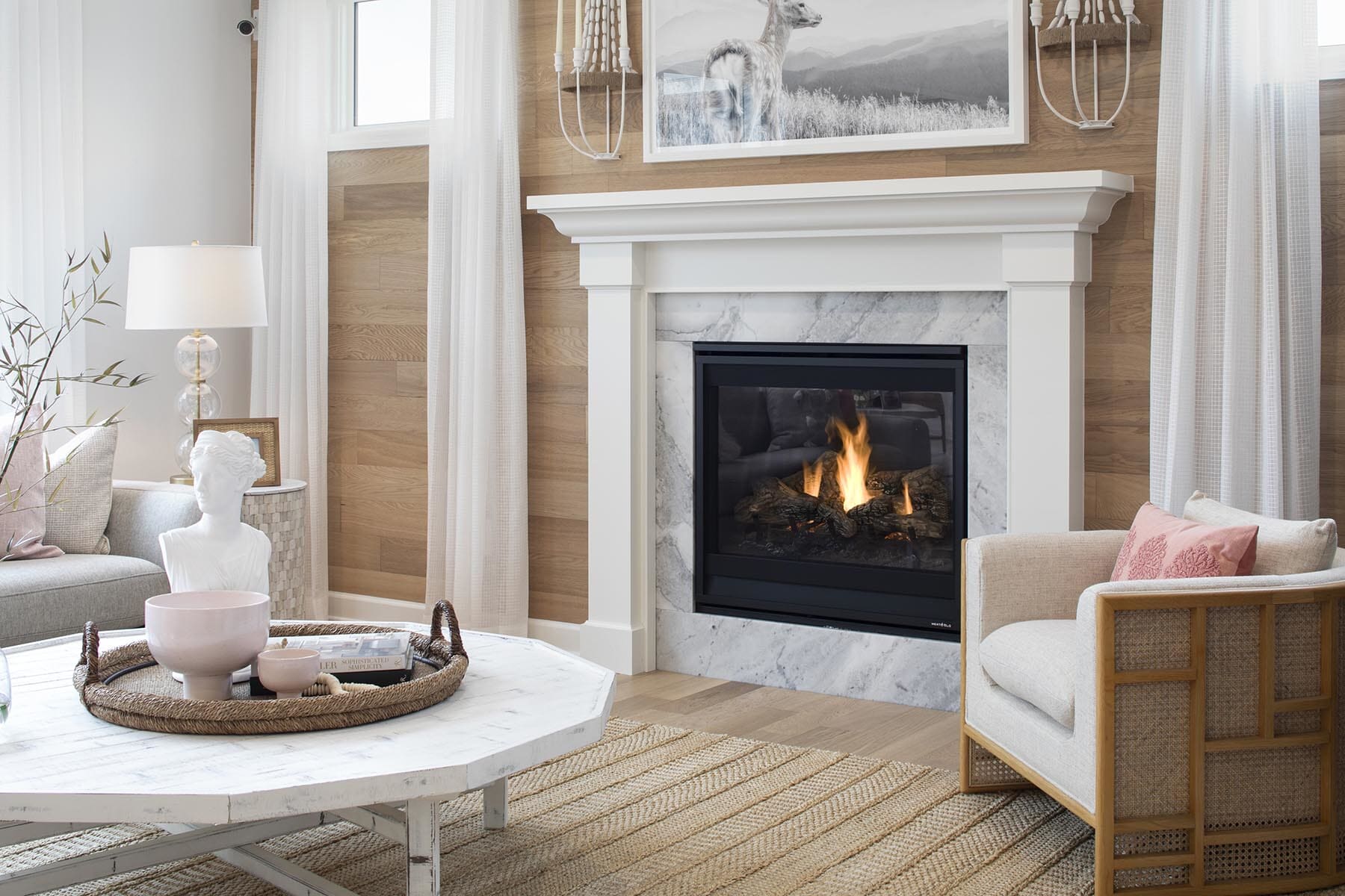 Neutral Living Room With Wood Wicker Accent Chair